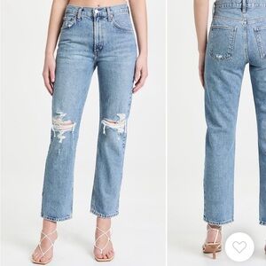 Agolde Mia Mid Rise Straight Leg Distressed Jeans in Rule Size 29